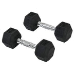 Hex rubber dumbbells set with black 2x5kg weights and chrome handles