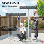 Outdoor storage shed kit shown during assembly with open frame and roof