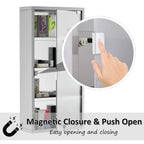 Stainless medicine cabinet door with frosted glass, push-open magnetic closure and lock
