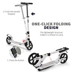 White folding kick scooter with one-click folding design and adjustable handlebar