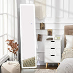 Tall LED floor mirror with black frame and bright glowing border, full-length rectangle