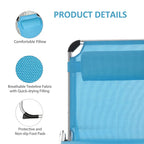 Blue foldable sun lounger with breathable textilene fabric and head pillow, aluminum frame
