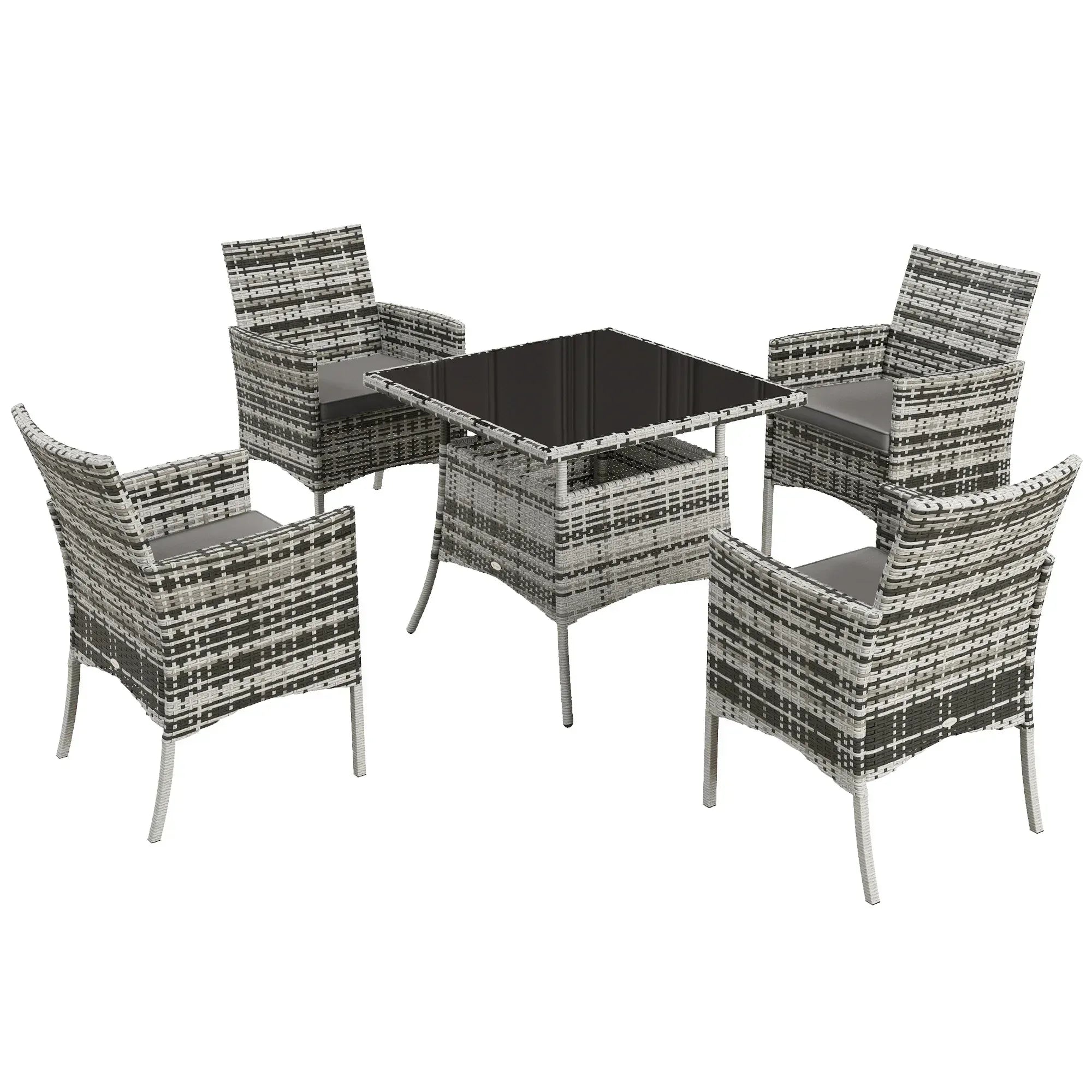 Five-Pieces Rattan Dining Set - Mixed Grey - Bobobiy