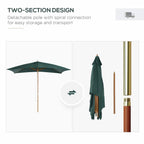 Green garden parasol with two-section detachable pole design