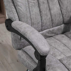 Grey microfibre office chair armrest detail with cushioned seat and padded back