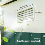Green metal storage shed side panel with two air vent louvers