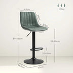 Green retro bar stool with tufted back and seat, black pedestal base, and footrest