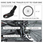 Black bike attachment hardware and wheel connector for a pet bike trailer system