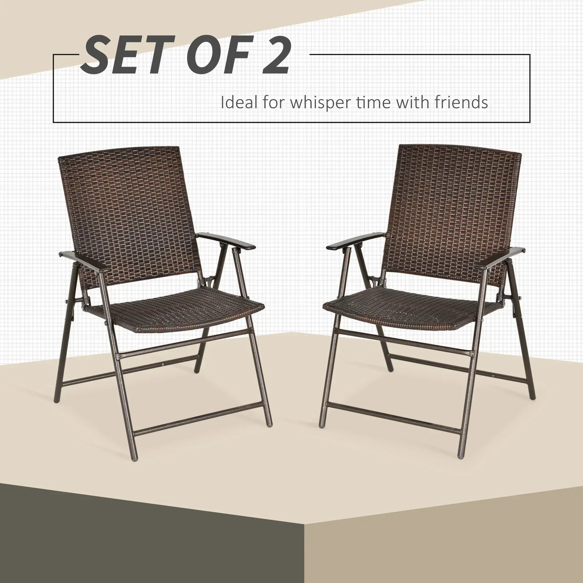 Set of Two Folding Rattan Seat Chairs - Brown - Bobobiy