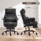 Black office chair with high back, wide seat, padded armrests, and five-wheel base