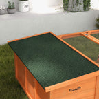 Orange hutch roof panel with green turf and wire mesh side for small animals