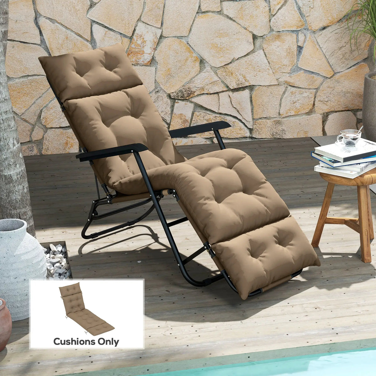 Outsunny Sun Lounger Cushions Only, 190 x 56 x 10cm Garden Lounge Chair Cushions, UPF20+ 220gsm Fabric, Thick Sunbed