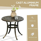 Bronze cast aluminium round patio side table with lattice top and curved splayed legs