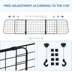 Black pet car barrier on white, wire grid and adjustable end sections