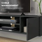 Grey TV stand with cable management opening behind the open media shelf