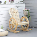 Natural wood rocking armchair on wheel-shaped rockers with slatted backrest
