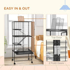 Charcoal grey multi-level cage with top door and two front doors for access
