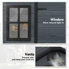Dark grey resin shed wall with window panel and vent openings