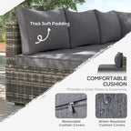 Deep grey armless rattan garden chair with thick padded back and seat cushions