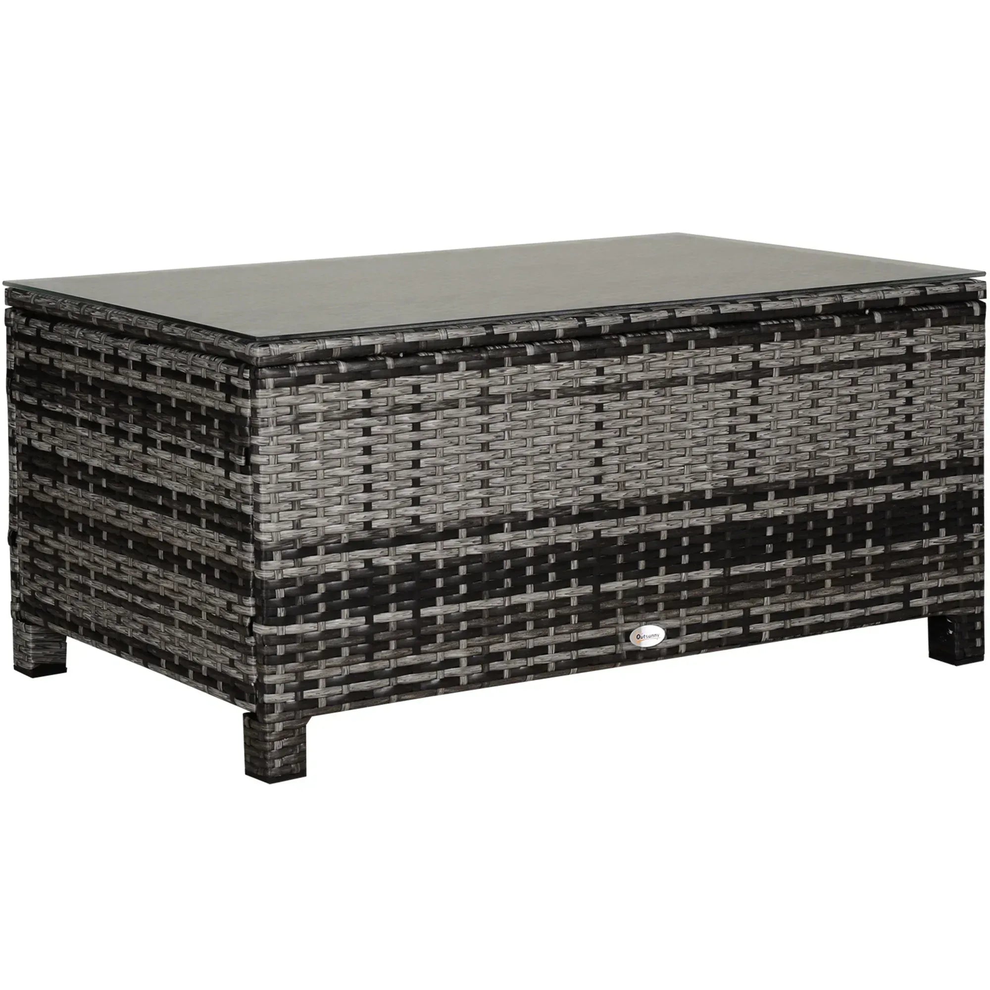 PE Rattan Garden Coffee Table, with Glass Table Top - Grey - Bobobiy