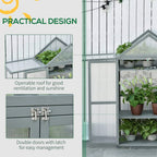 Grey cold frame greenhouse with openable roof and double doors with latch