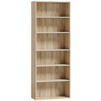 Oak wood effect 6-tier bookcase with open shelving and five visible compartments