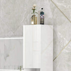White high-gloss freestanding bathroom cabinet door with tall upper compartment