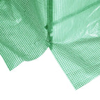 Green mesh fabric panel with stitched edge and corner overlap
