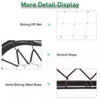 Black rebounder net goal detail with strong steel base and net rope
