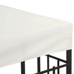 Cream white gazebo canopy side panel with straight hem over black rails.