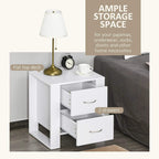 White bedside table with 2 drawers and open storage space beneath