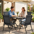 Set of 4 black folding high-back dining chairs with armrests for outdoor patio seating