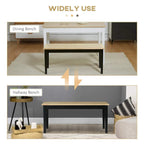Light wood and black bench styled for dining and hallway use