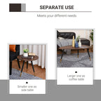 Nestable walnut coffee table set with black tapered legs for separate use