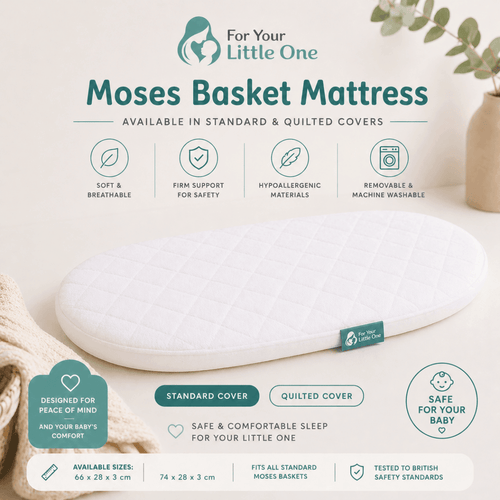Quilted Moses Basket Mattress 74 x 28 x 3 cm