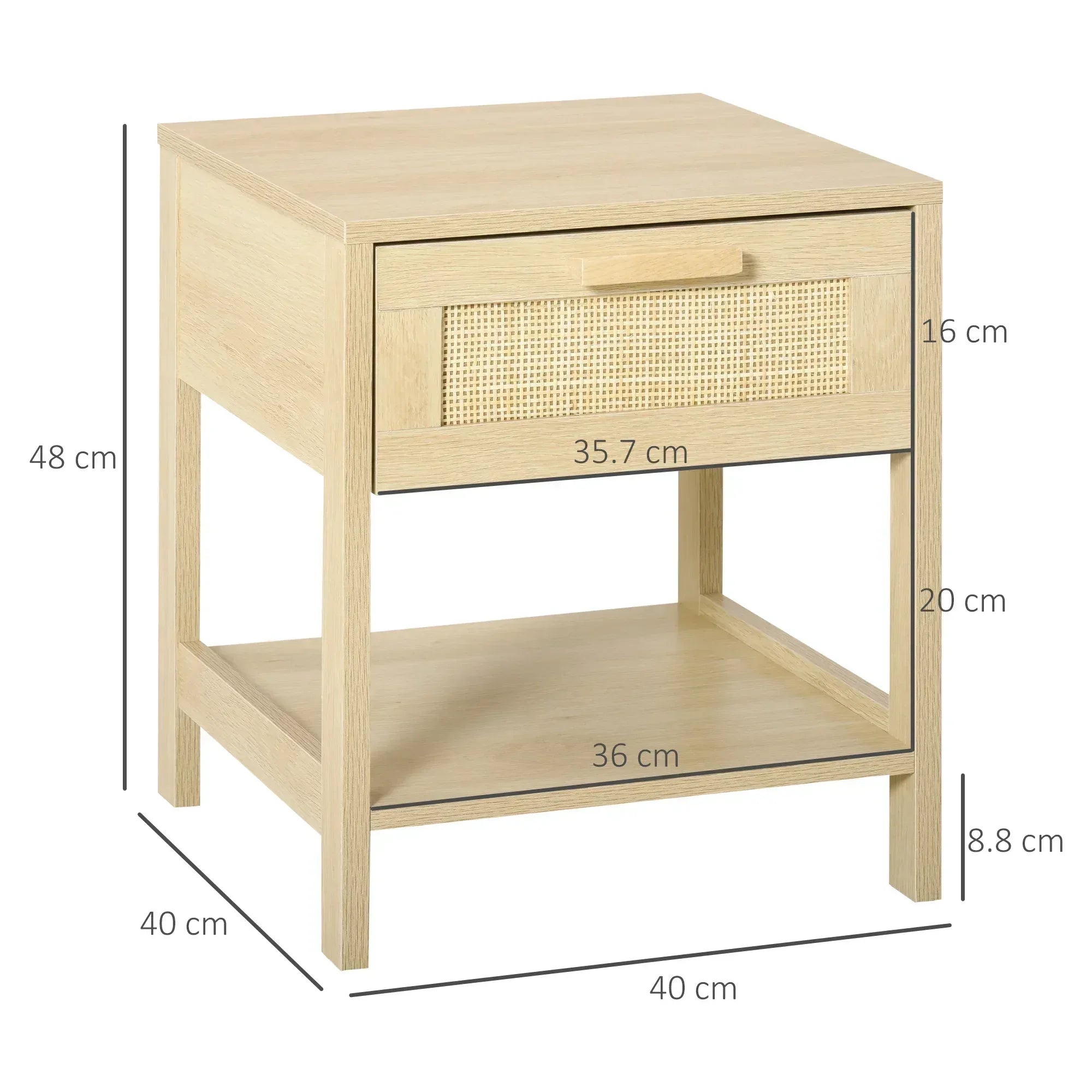 Nightstand with Rattan Drawer and Storage Shelf, Bedside End Table for Bedroom, Living Room - Bobobiy