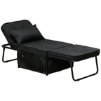 Black fabric folding sleeper chair with adjustable backrest and included pillow