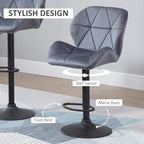 Dark grey armless swivel bar stool with diamond-tufted back, footrest, metal base