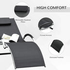 Black recliner sun lounger with removable headrest pillow and wide footrest