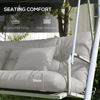 Thick light grey patio swing seat and back cushions with 2 padded pillows