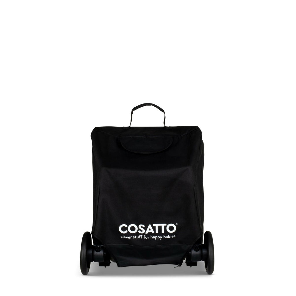 Black Cosatto stroller bag front view with carry handle and centered logo