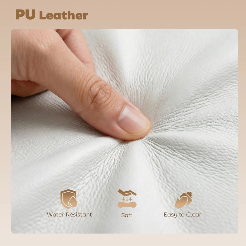 Close-up of white PU leather seat showing smooth, textured finish