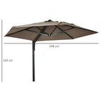 Khaki wall-mounted parasol with open canopy and vertical support pole