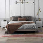Pair of white bedside tables with 2 drawers and curved metal handles