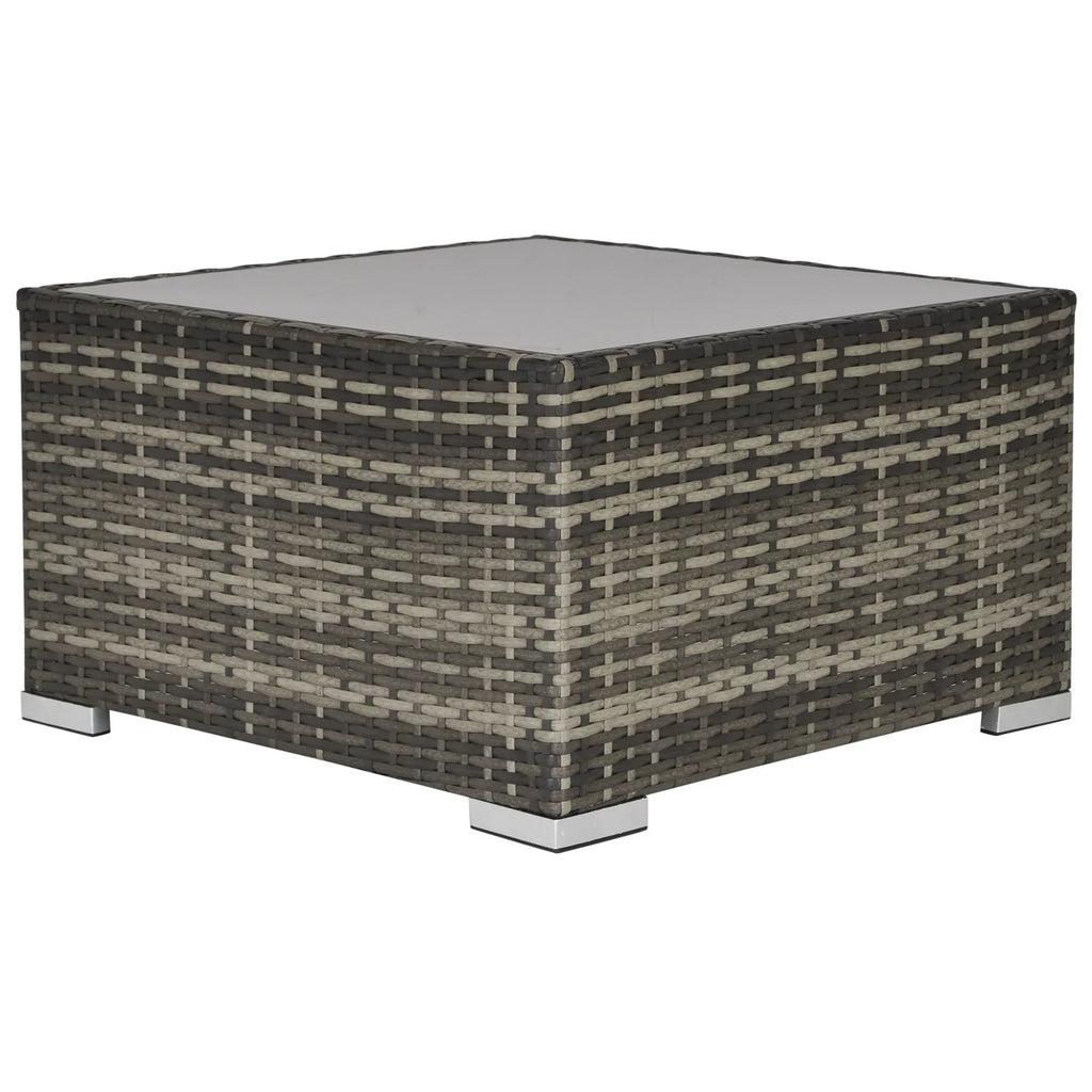 Square PE Wicker Rattan Table with Glass Top - Dark Grey - Bobobiy