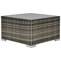 Square PE Wicker Rattan Table with Glass Top - Dark Grey - Bobobiy