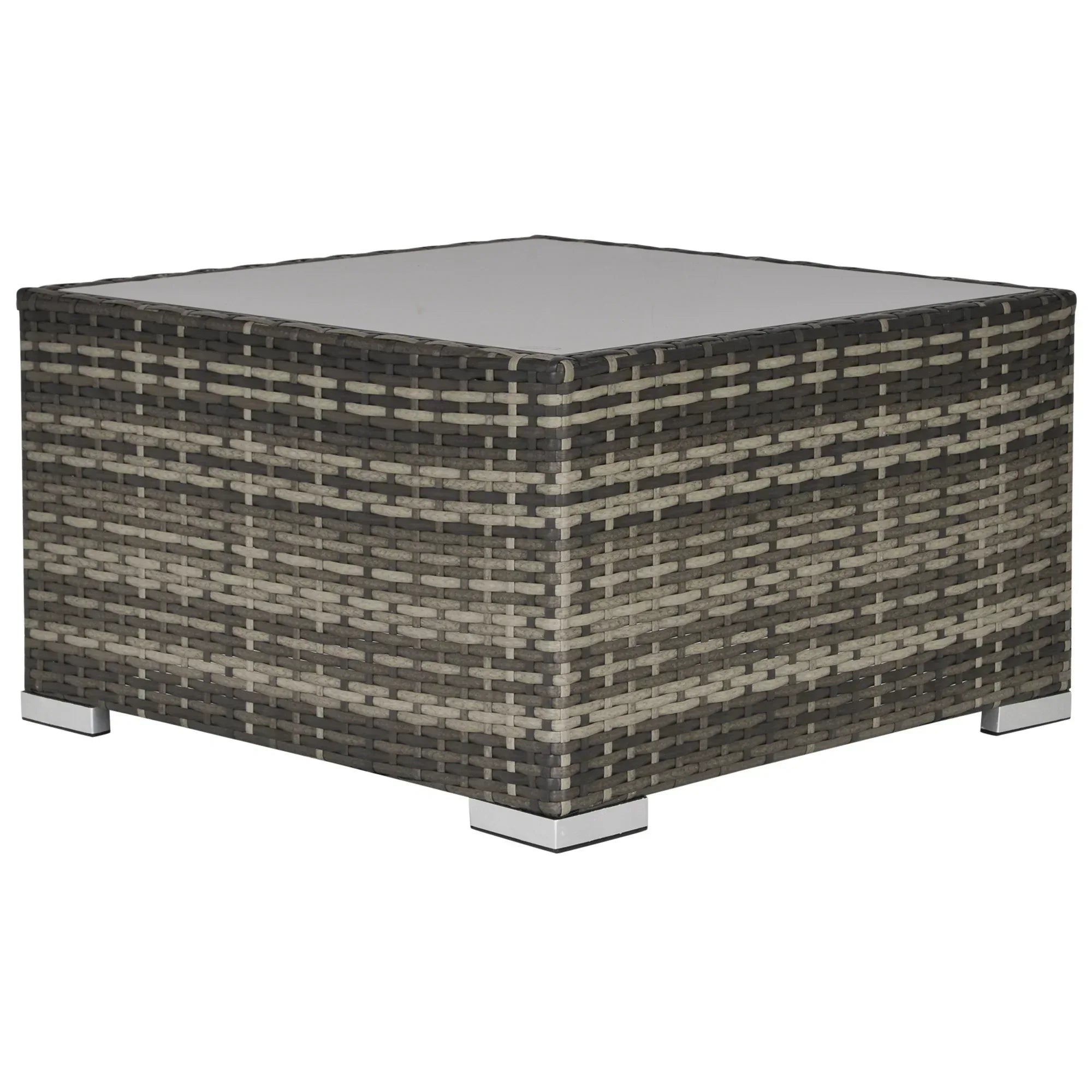 Square PE Wicker Rattan Table with Glass Top - Dark Grey - Bobobiy