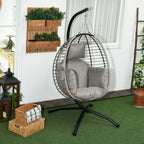 Outsunny Single Rattan Hanging Egg Chair, with Seat Cushion Grey