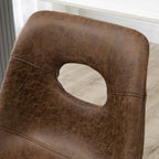 Brown bar stool backrest with oval cutout and leather-like microfiber upholstery