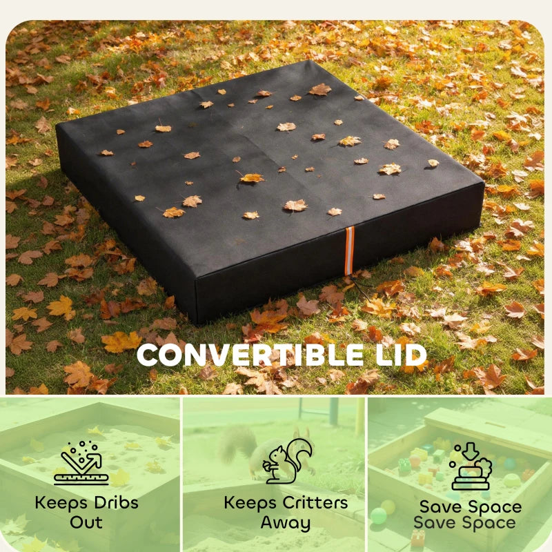 Black square sandbox cover with orange reflective strip and smooth top surface